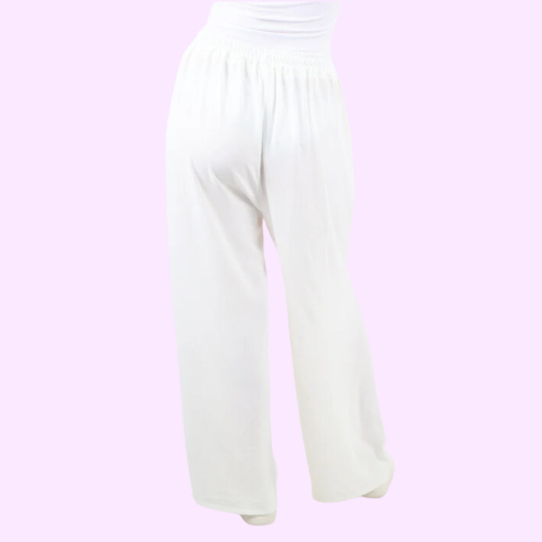 Italian Plain Elasticated Waist Side Pockets Cotton Trousers