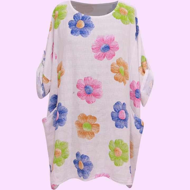 Italian Floral Print Cotton Summer Top