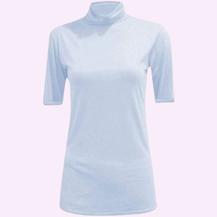 3/4 Short Sleeve High Polo Neck Shirt Top