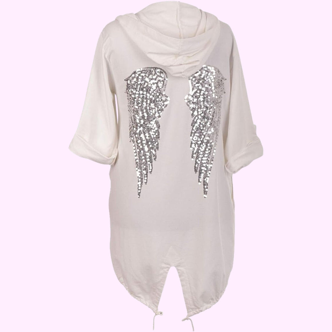 Italian Sequin Angel Wings Back Tunic Hooded