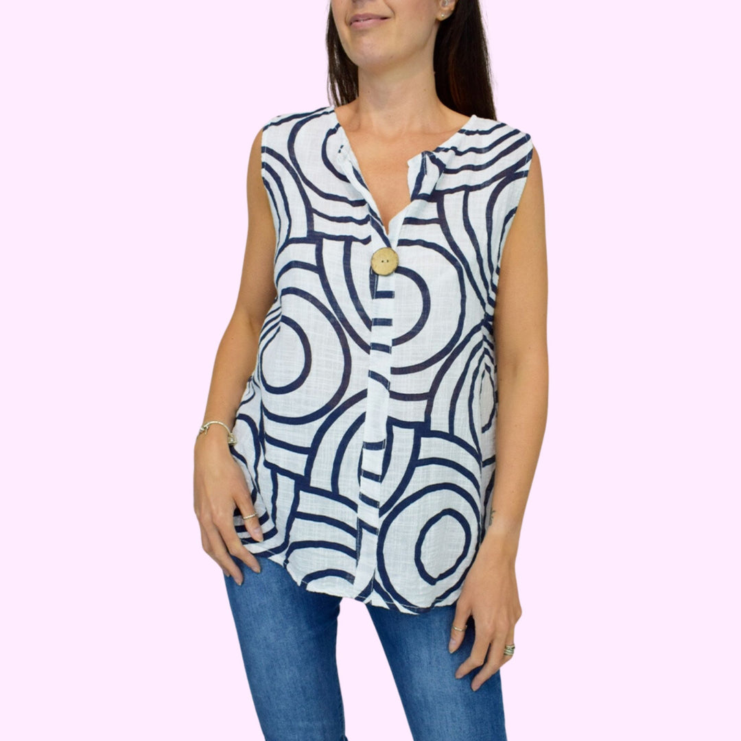 Geo Swirl Sleeveless Italian Top