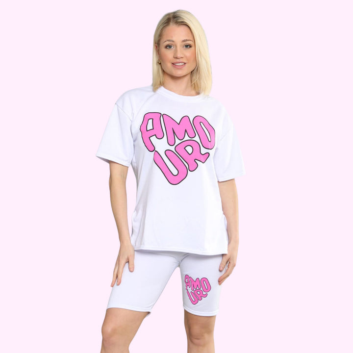 AMOUR Print Cycling Short Co Ord T Shirt Set