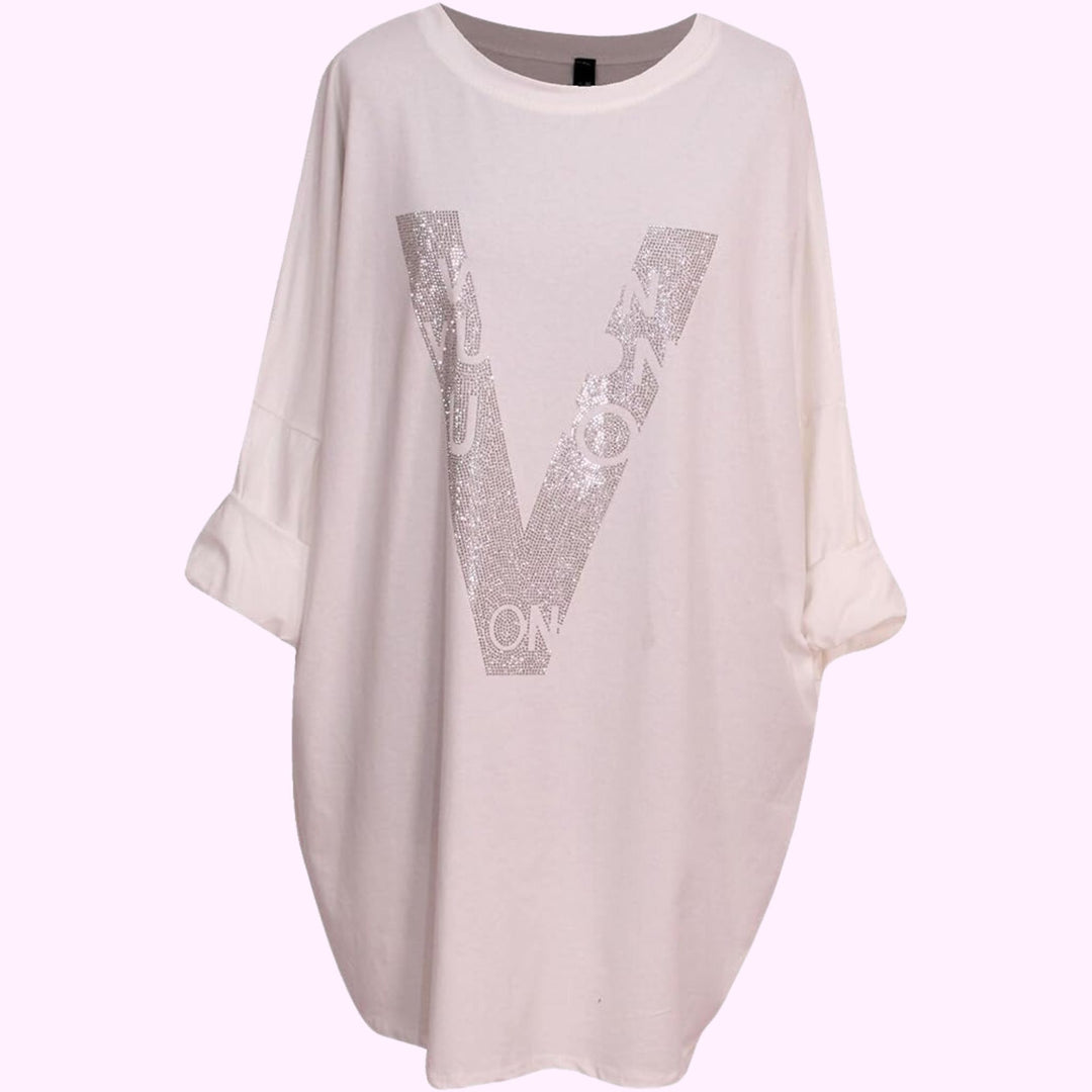 Italian Cotton Tunic Diamante Top