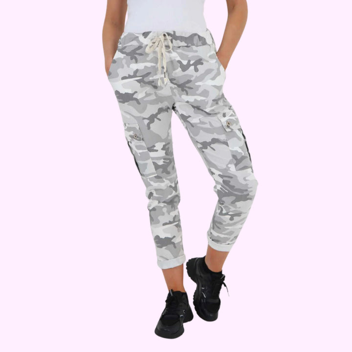 Italian Drawstring Camo Side Pockets Cargo Trousers