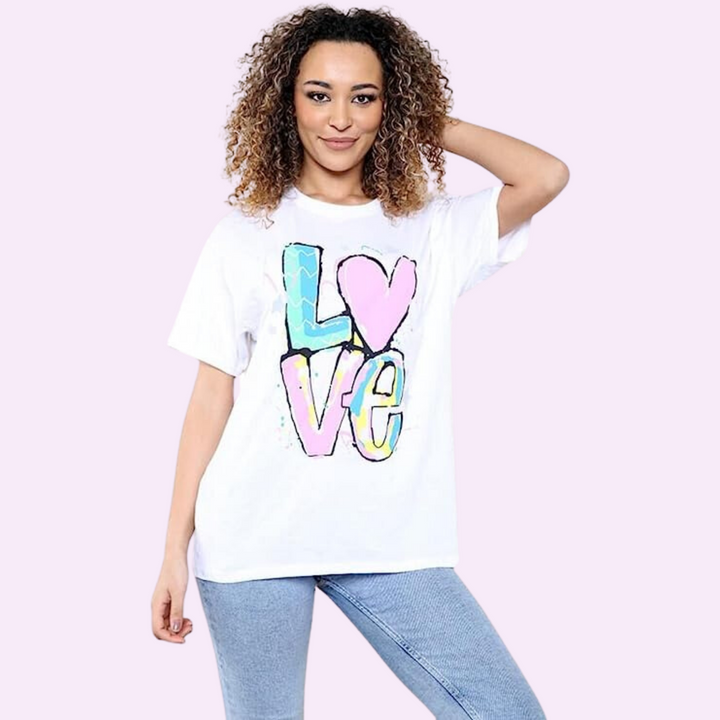 Love Print T-Shirt Top Oversized