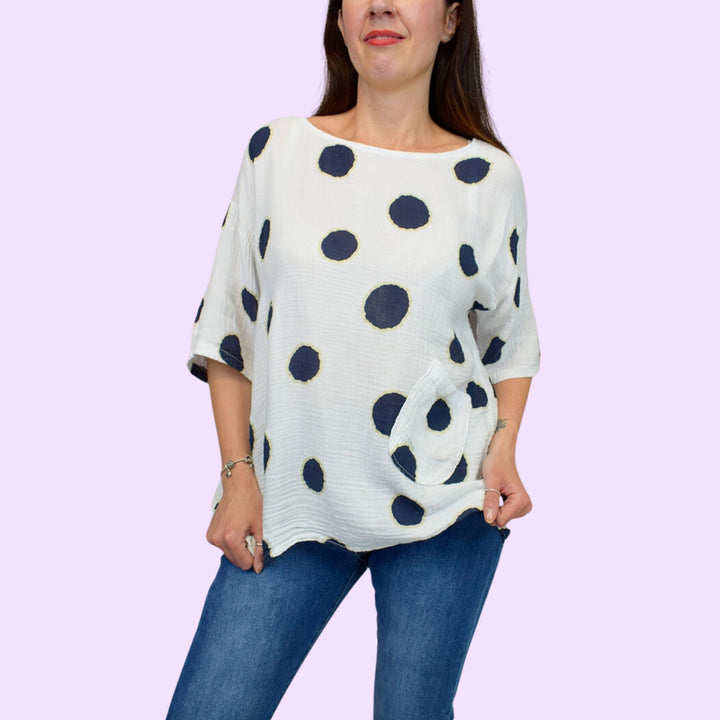 Button Back Pocket Spot Top