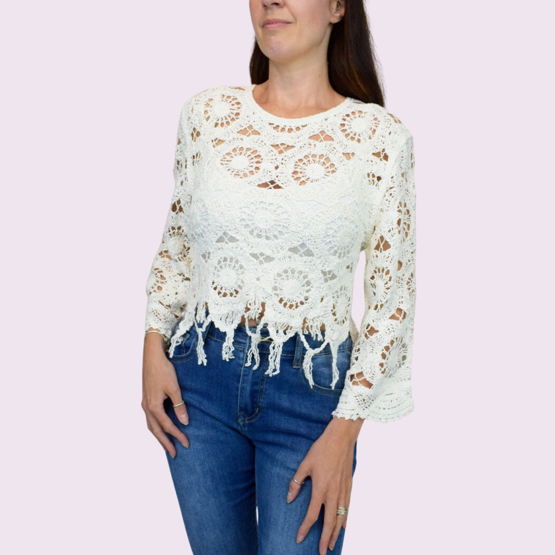Tassel Hem Heavy Crochet Top