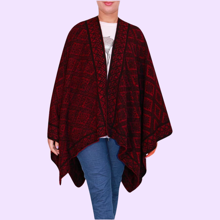 Open Front Printed Poncho Cape