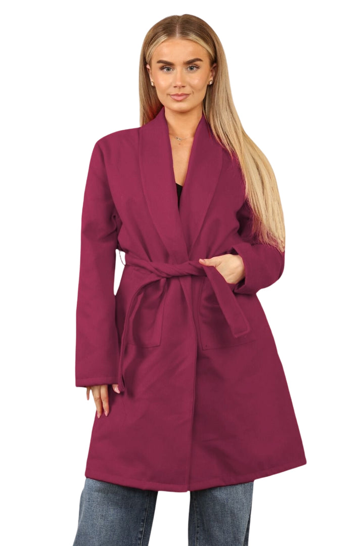 Italian Long Sleeves Front Pockets Belted Coat