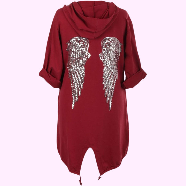 Italian Sequin Angel Wings Back Tunic Hooded