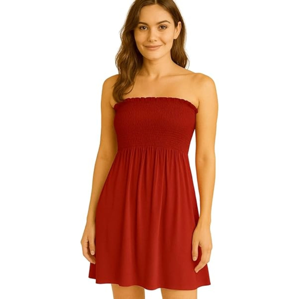 Women’s Plain Strapless Bandeau Midi Dress