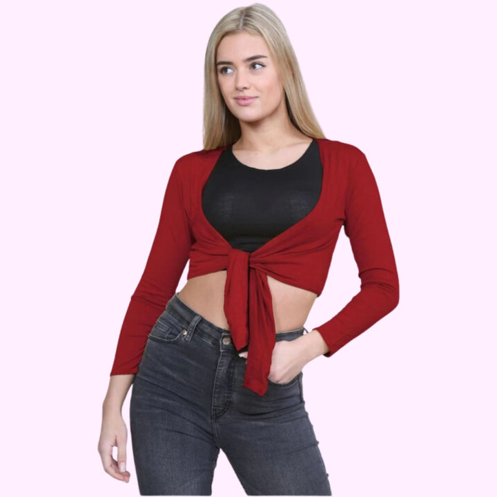 Long Sleeve Front Tie Crop Shrug