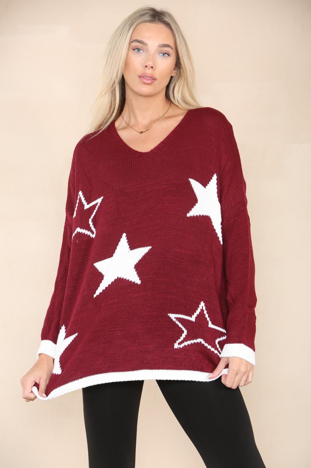 Star Print Oversized V Neck Jumper