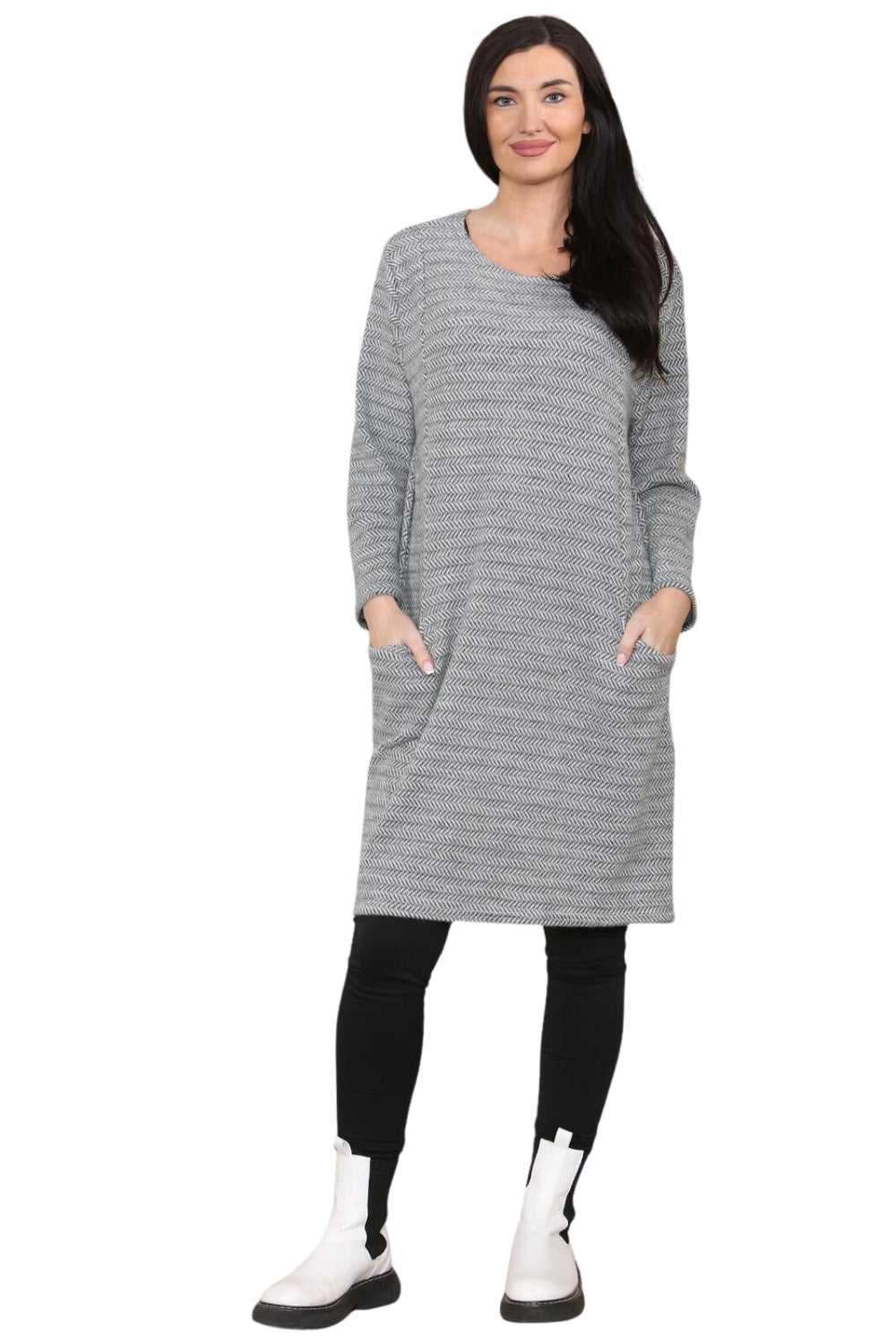 Italian Long Sleeves Knitted 2 Pocket Mini Dress