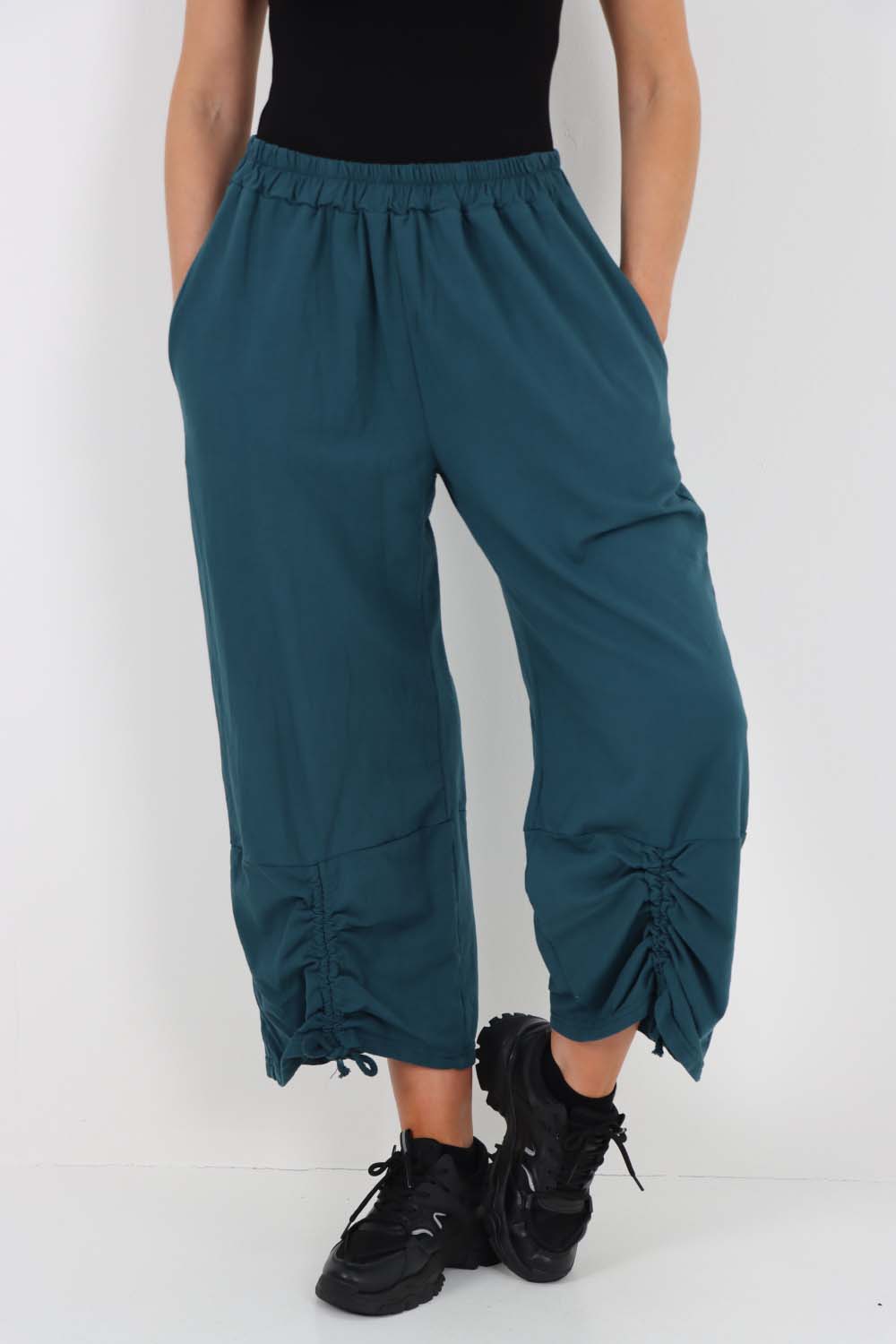 Italian Drawstring Hem Cotton Trousers With Side Pockets