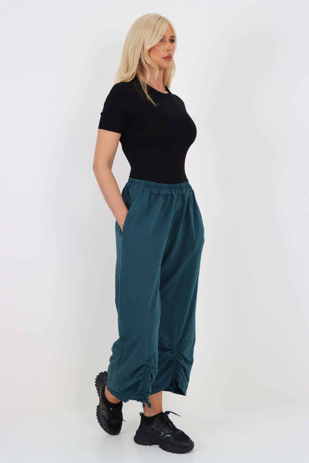 Italian Drawstring Hem Cotton Trousers With Side Pockets