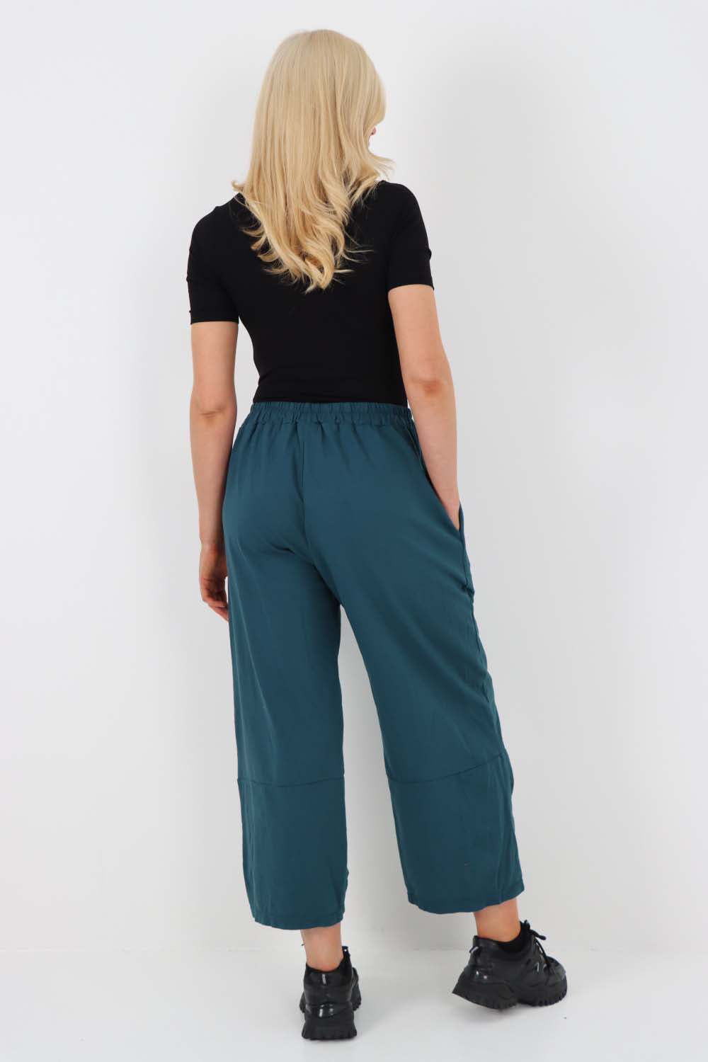Italian Drawstring Hem Cotton Trousers With Side Pockets