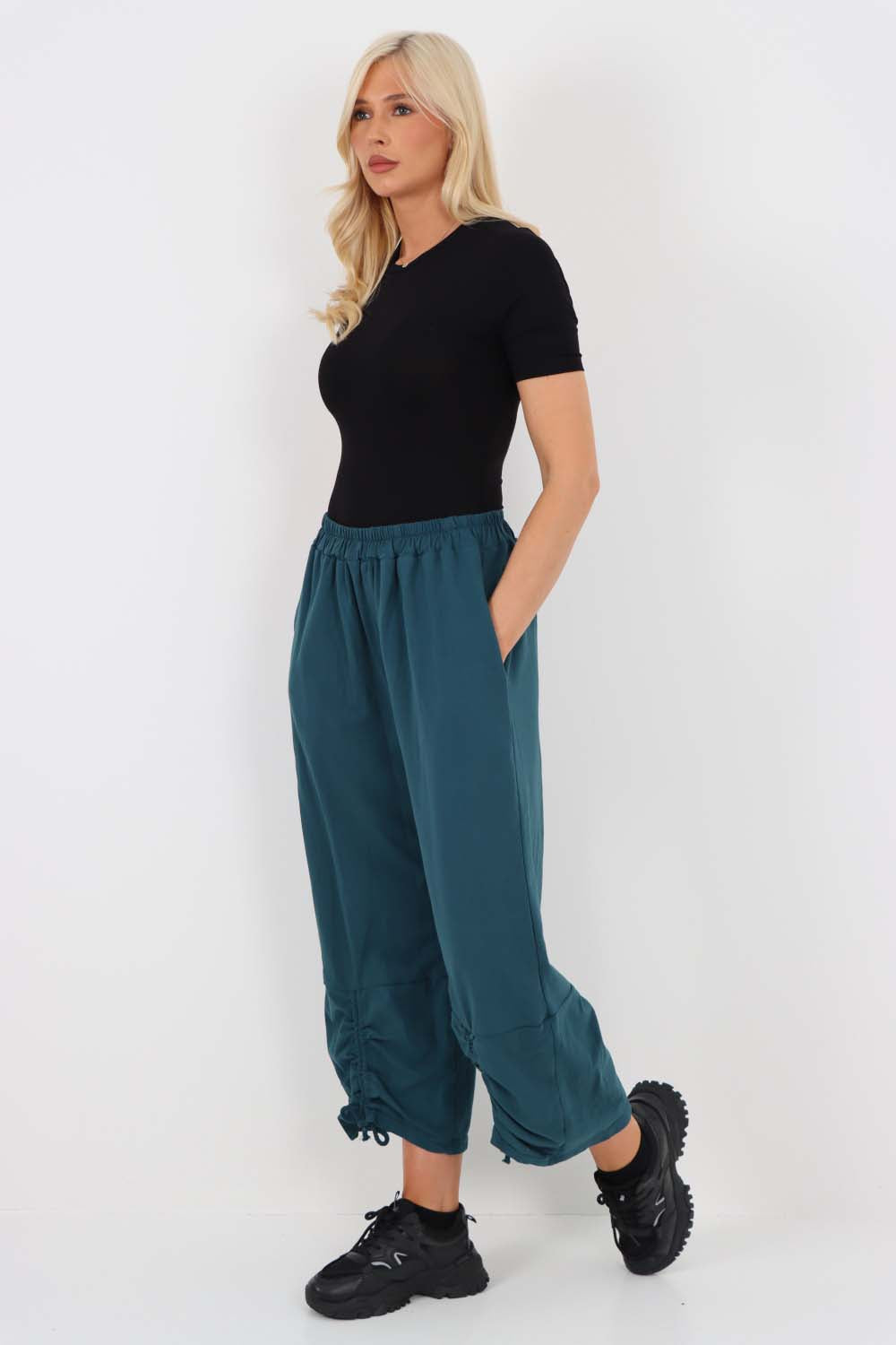 Italian Drawstring Hem Cotton Trousers With Side Pockets
