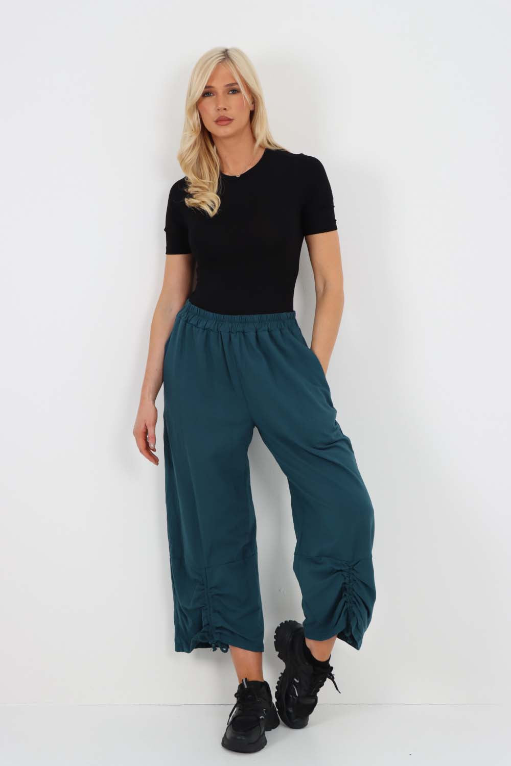 Italian Drawstring Hem Cotton Trousers With Side Pockets