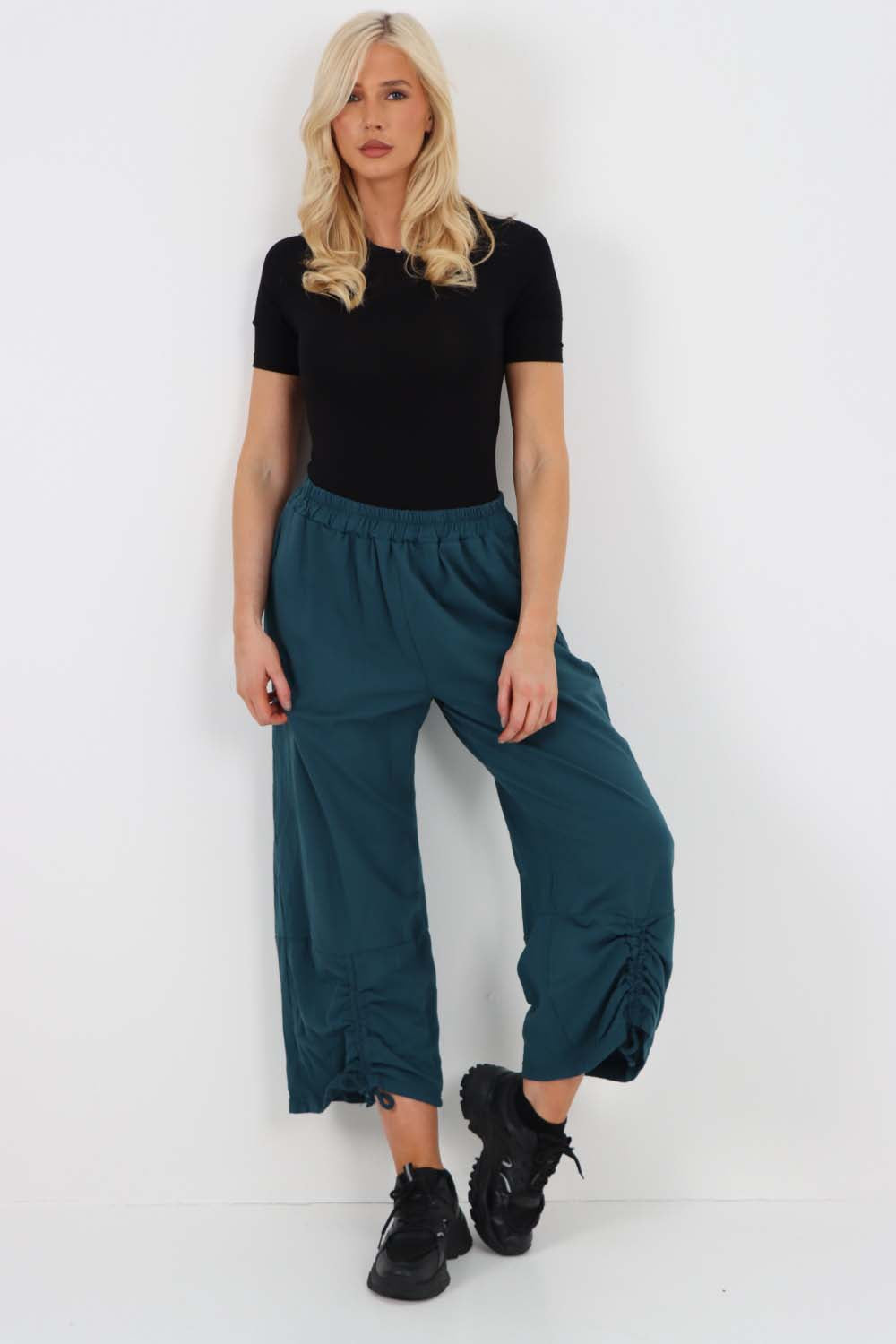 Italian Drawstring Hem Cotton Trousers With Side Pockets
