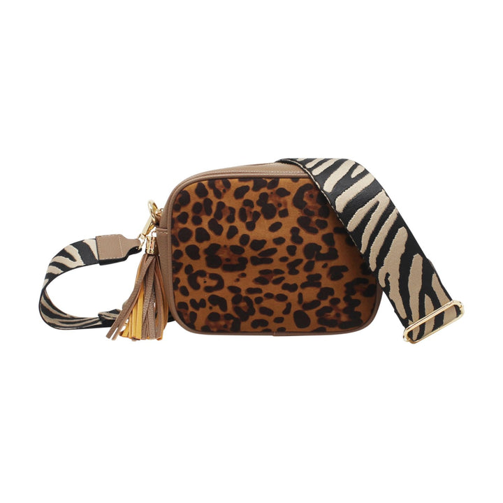 Leopard Print Crossbody Bag with Canvas Strap