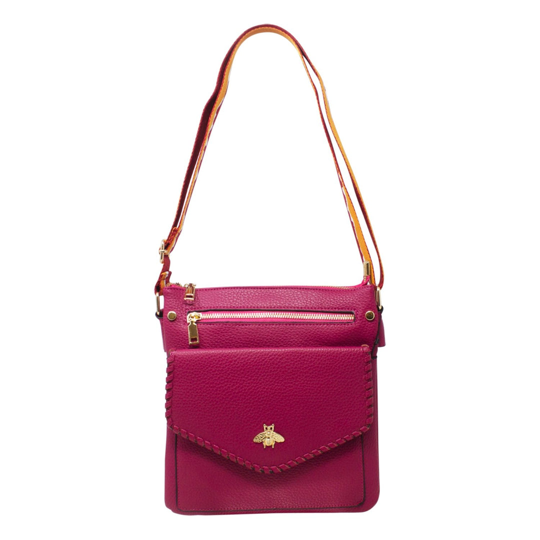 Crossbody Bag with Golden Bee & Colourful Strap