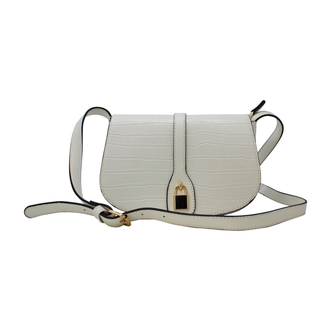 Croc Pattern Saddle Crossbody with Padlock