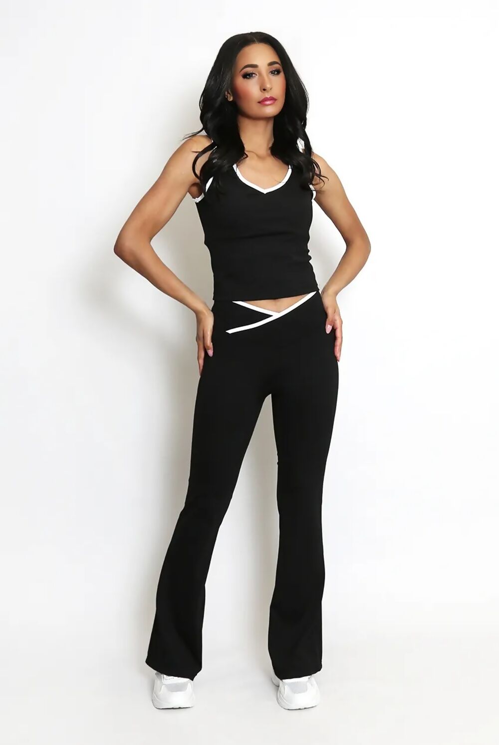 Contrast Sculpt Vest Top And Flared Gym Set