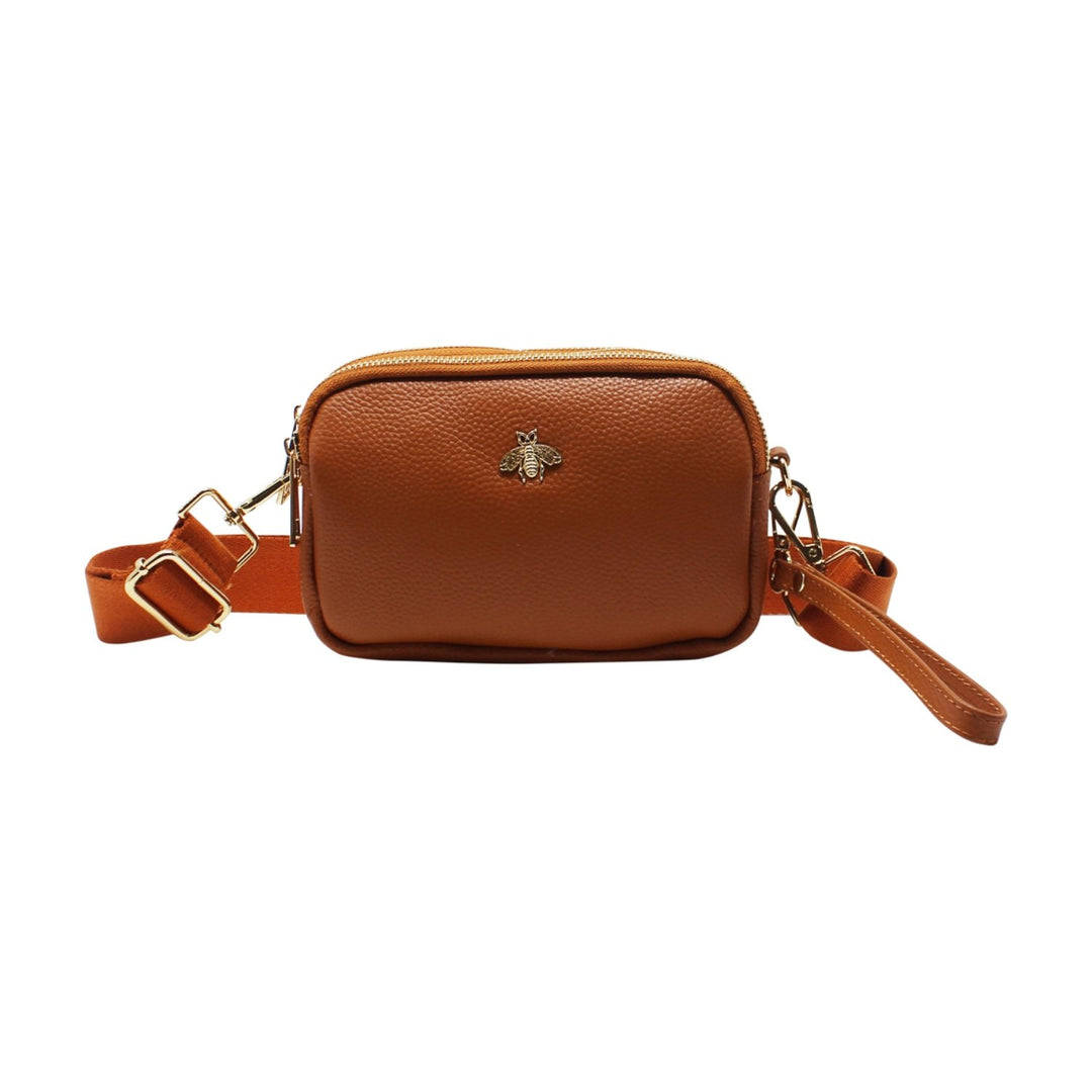 Tri-Zip Leather Clutch Bee Bag with Crossbody Strap