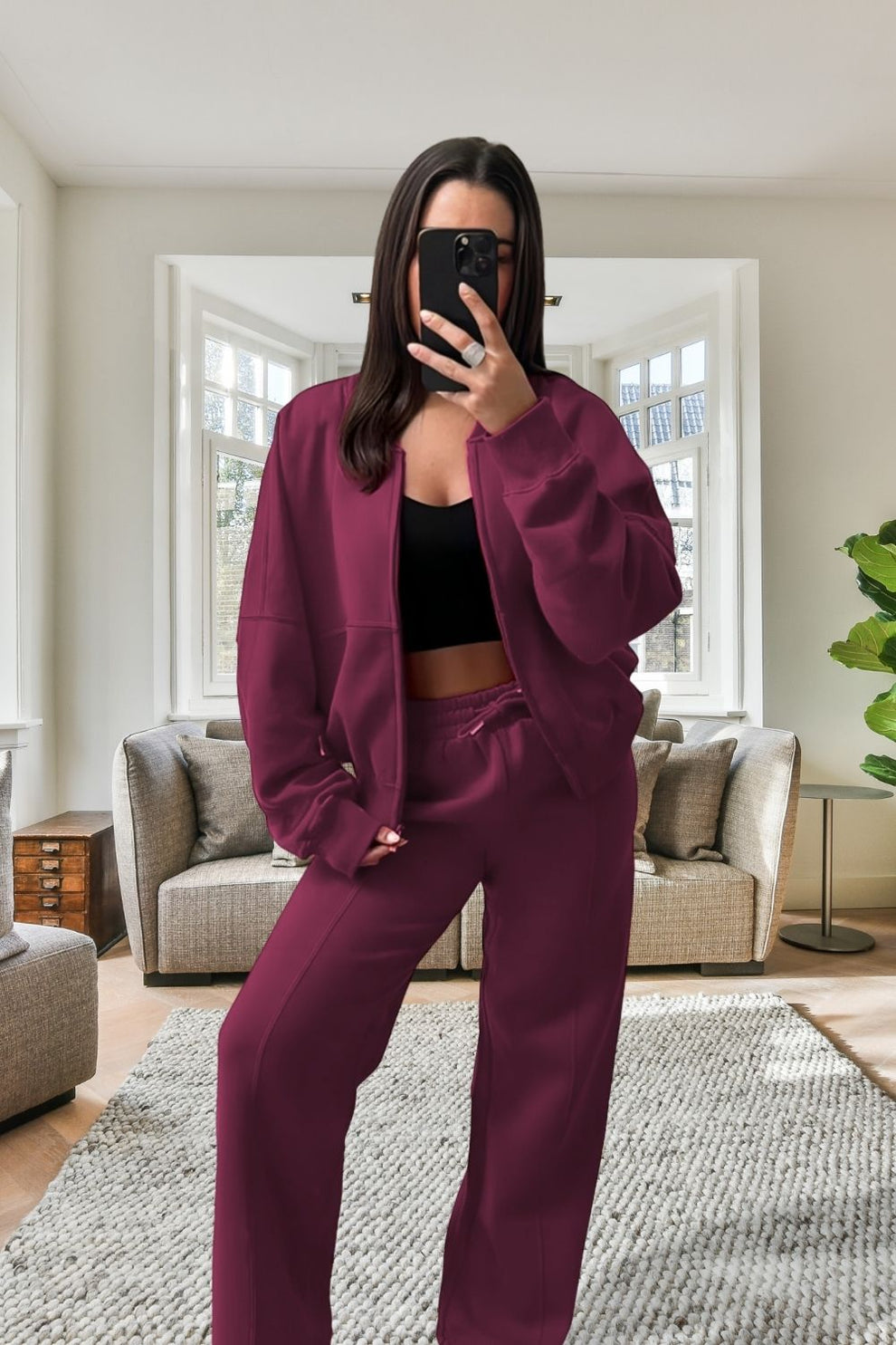 Bomber New Style Oversized Fleece Zipper and Wide Leg Tracksuit