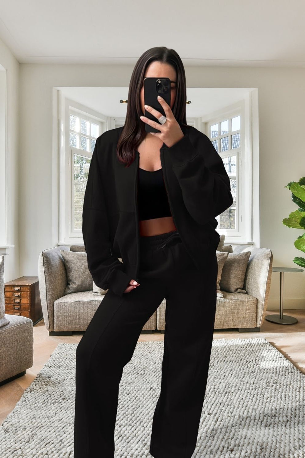 Bomber New Style Oversized Fleece Zipper and Wide Leg Tracksuit