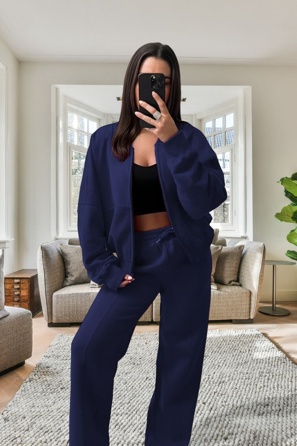 Bomber New Style Oversized Fleece Zipper and Wide Leg Tracksuit