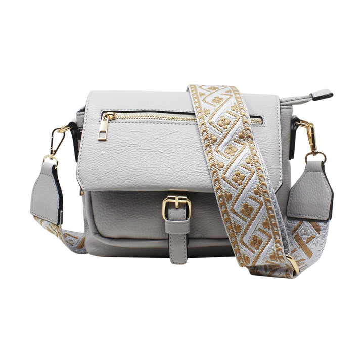 Flap-Over Buckle Crossbody with Canvas Strap