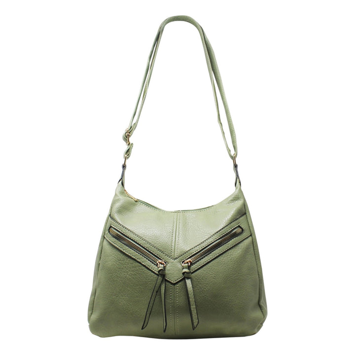 PU Crossbody with Double Front Diagonal Zippers