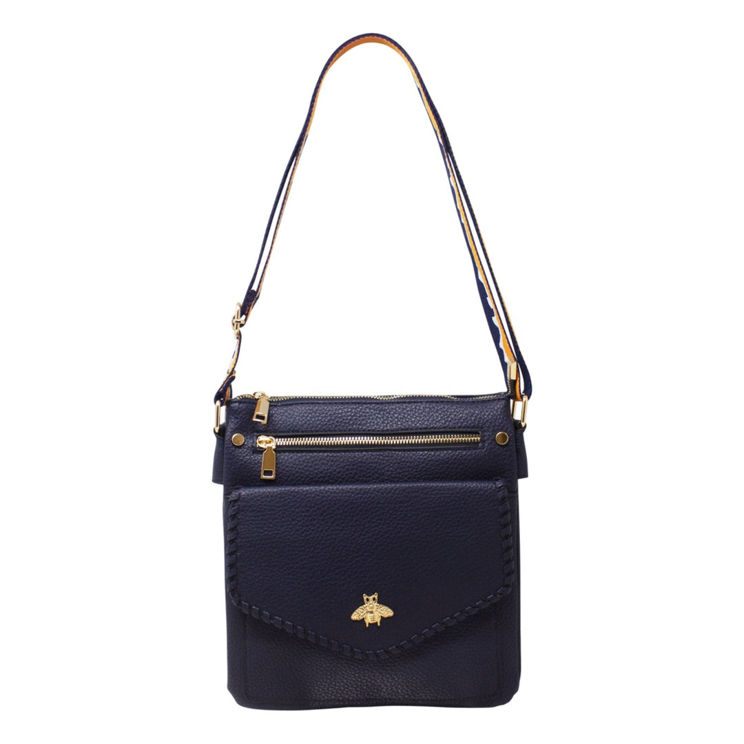 Crossbody Bag with Golden Bee & Colourful Strap