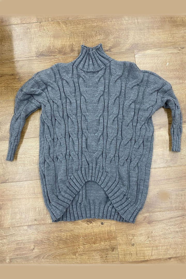 Drop Shoulder Chunky Cable Knit Roll Neck Jumper