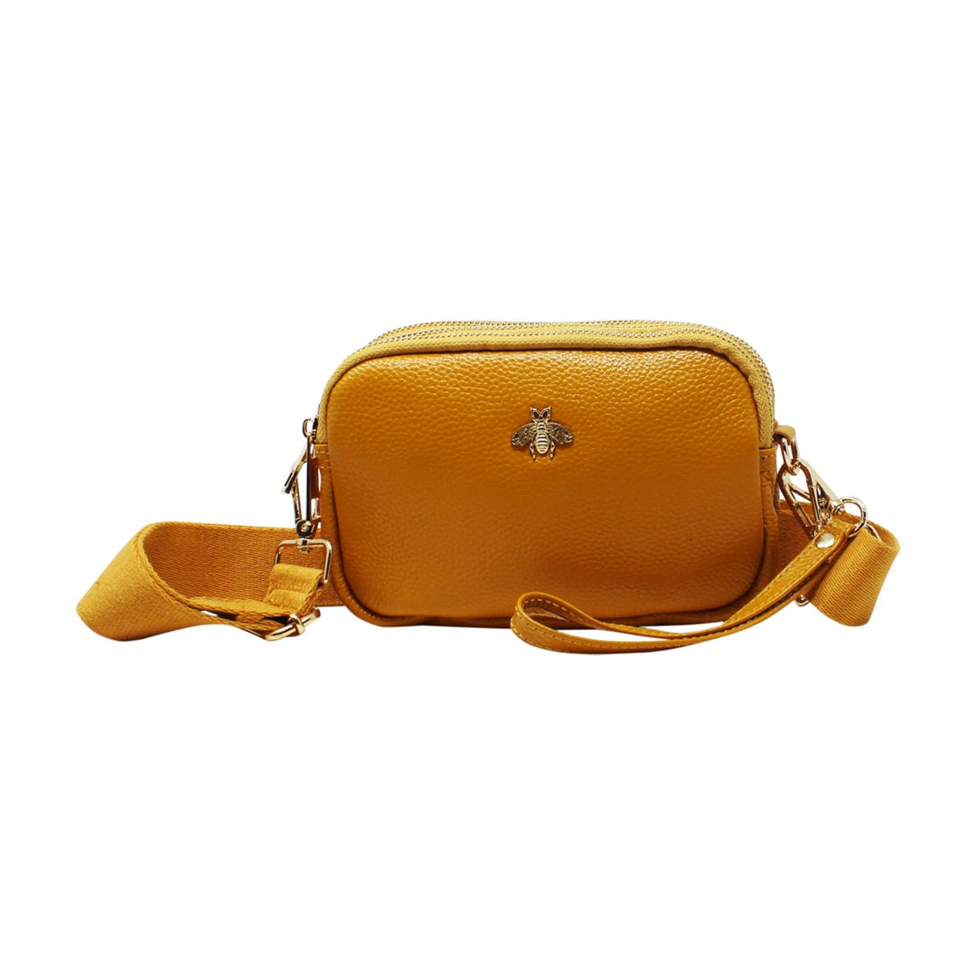 Tri-Zip Leather Clutch Bee Bag with Crossbody Strap