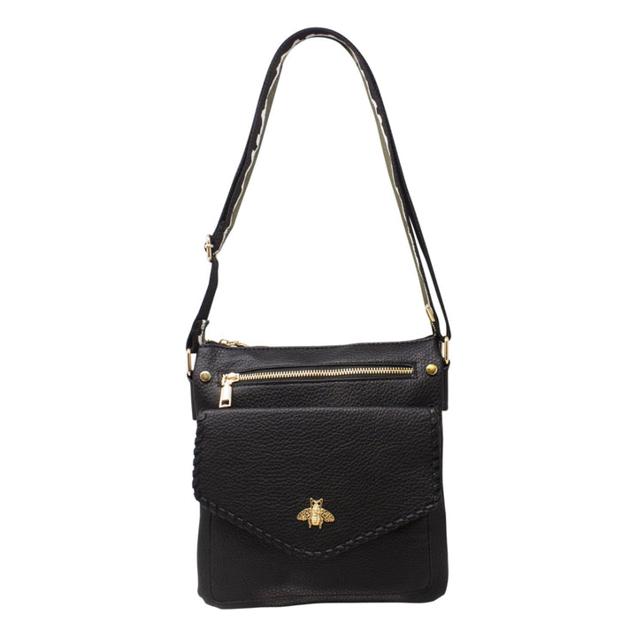 Crossbody Bag with Golden Bee & Colourful Strap