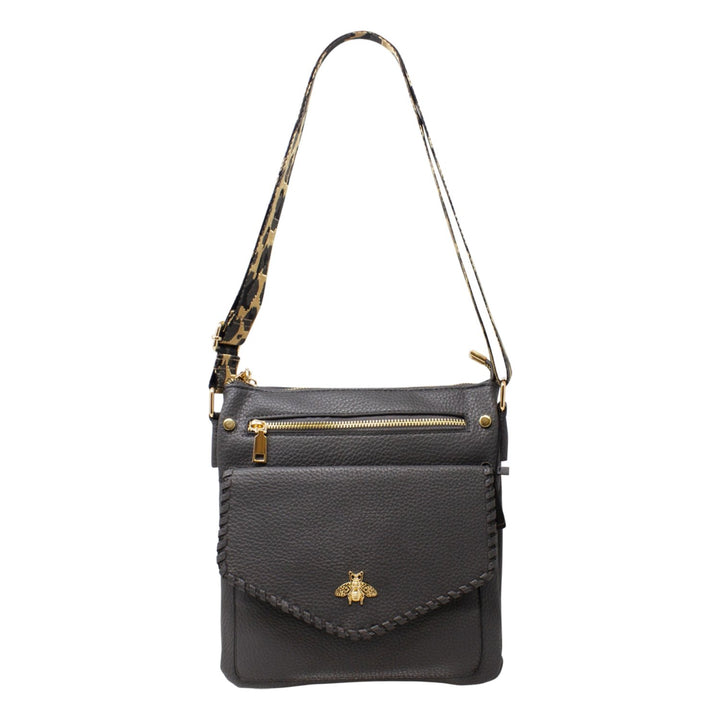 Crossbody Bag with Golden Bee & Colourful Strap