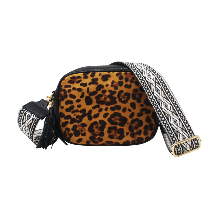 Leopard Print Crossbody Bag with Canvas Strap