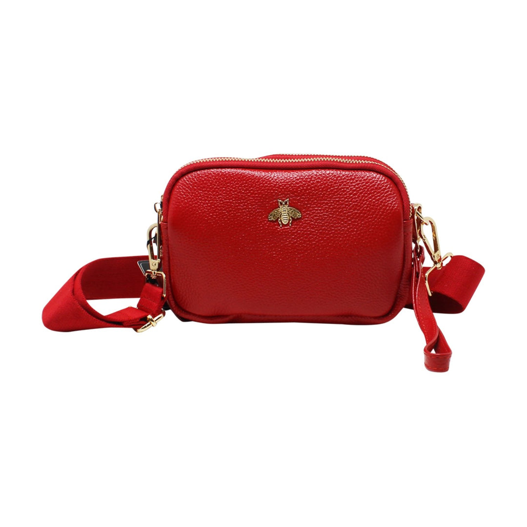 Tri-Zip Leather Clutch Bee Bag with Crossbody Strap