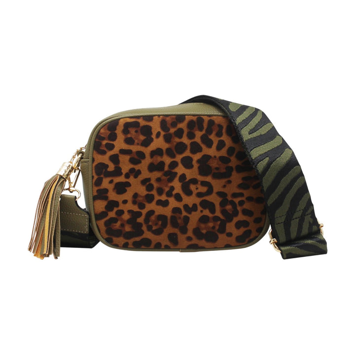 Leopard Print Crossbody Bag with Canvas Strap