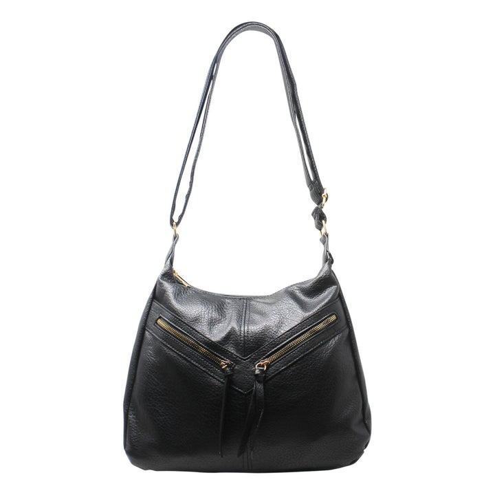 PU Crossbody with Double Front Diagonal Zippers