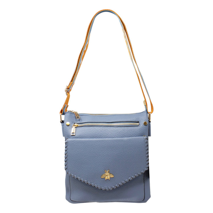 Crossbody Bag with Golden Bee & Colourful Strap