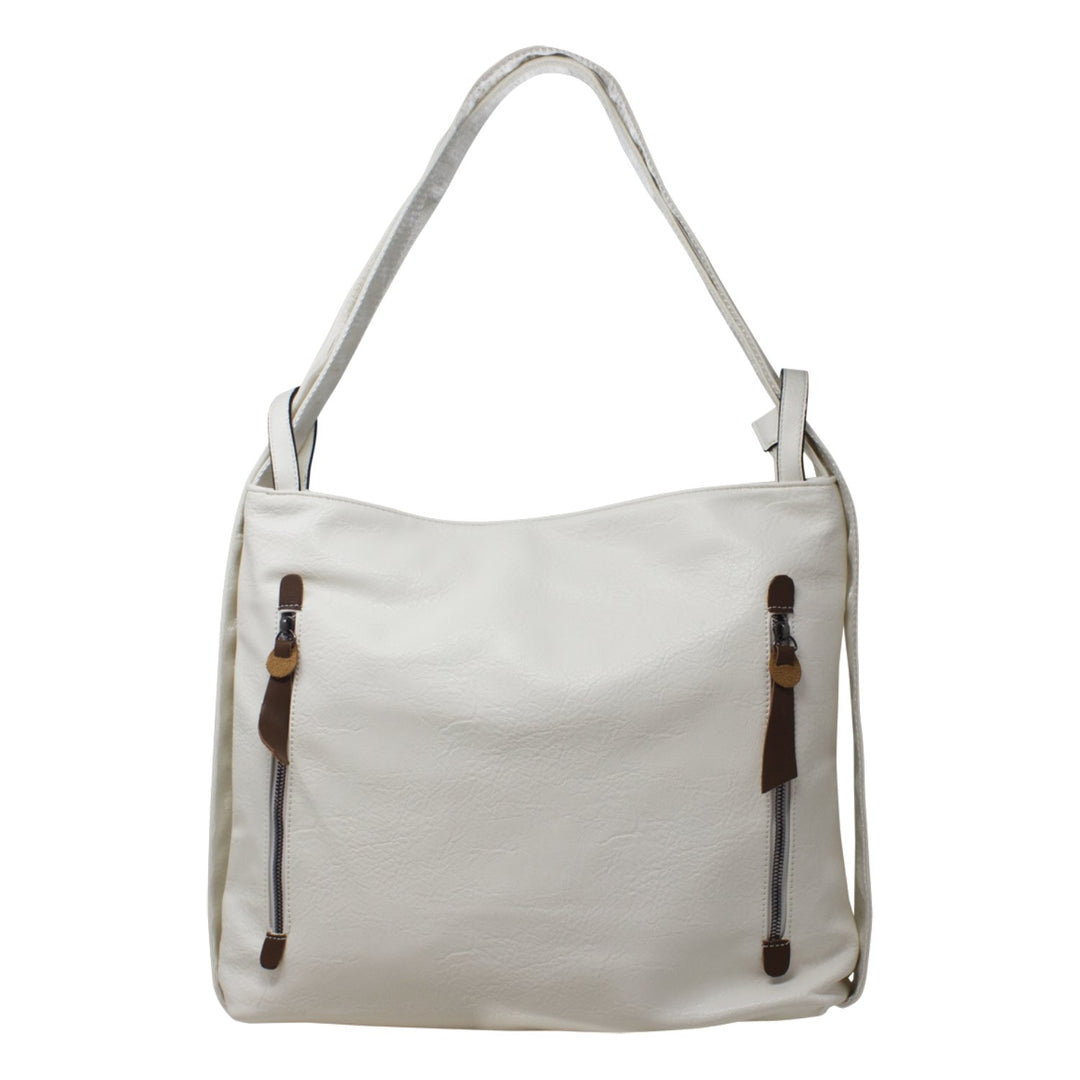 Double Zips Faux Leather Shoulder Bag