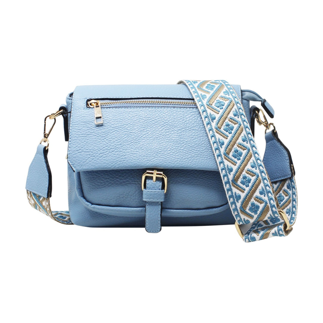 Flap-Over Buckle Crossbody with Canvas Strap