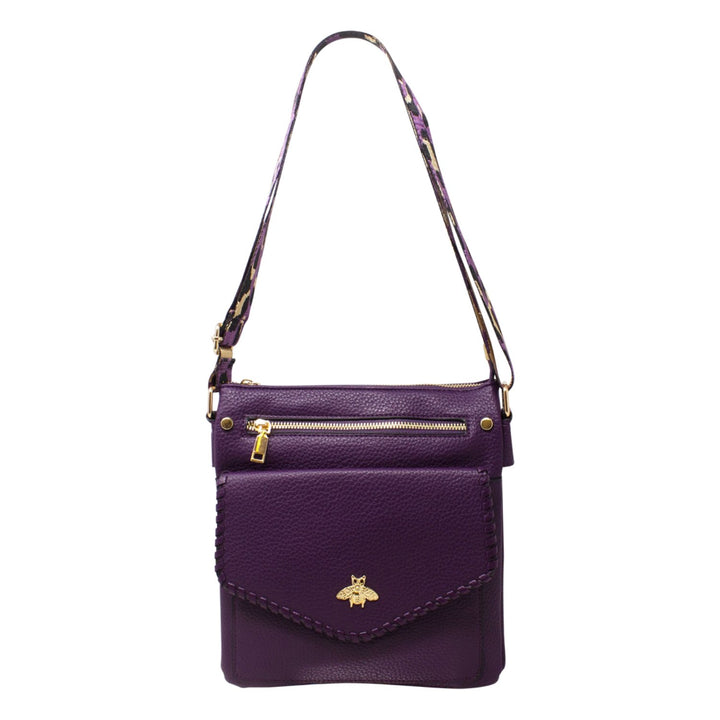 Crossbody Bag with Golden Bee & Colourful Strap