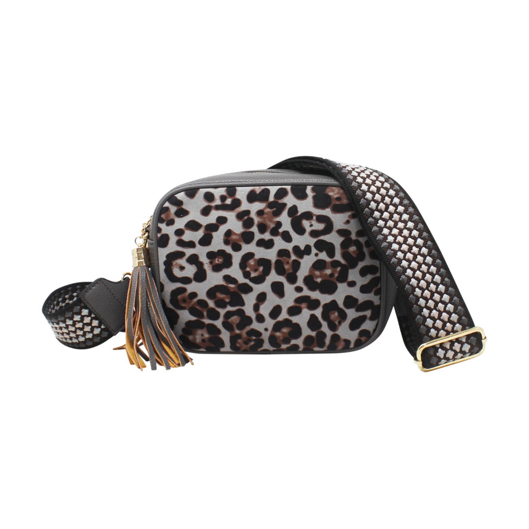 Leopard Print Crossbody Bag with Canvas Strap