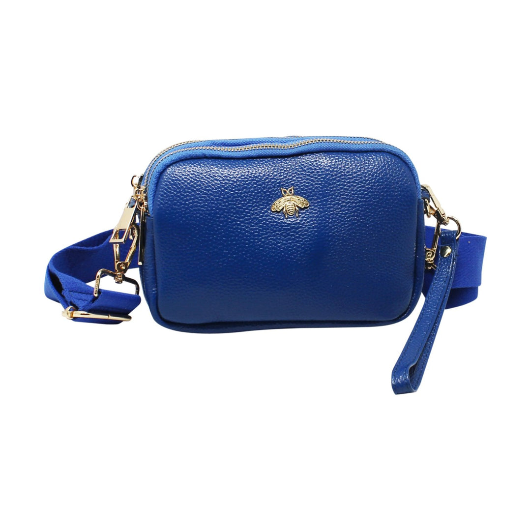 Tri-Zip Leather Clutch Bee Bag with Crossbody Strap