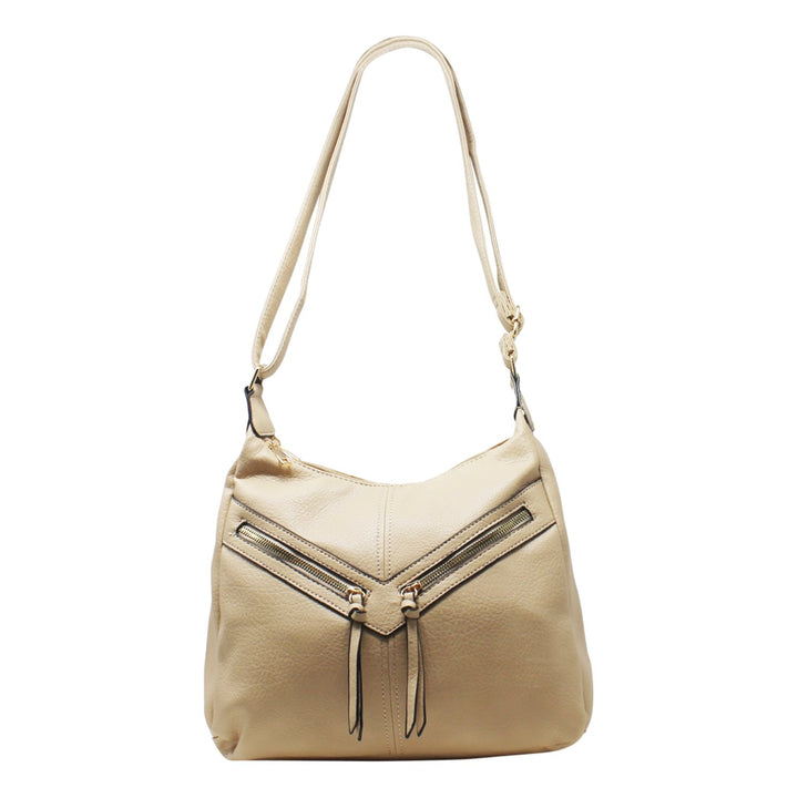 PU Crossbody with Double Front Diagonal Zippers